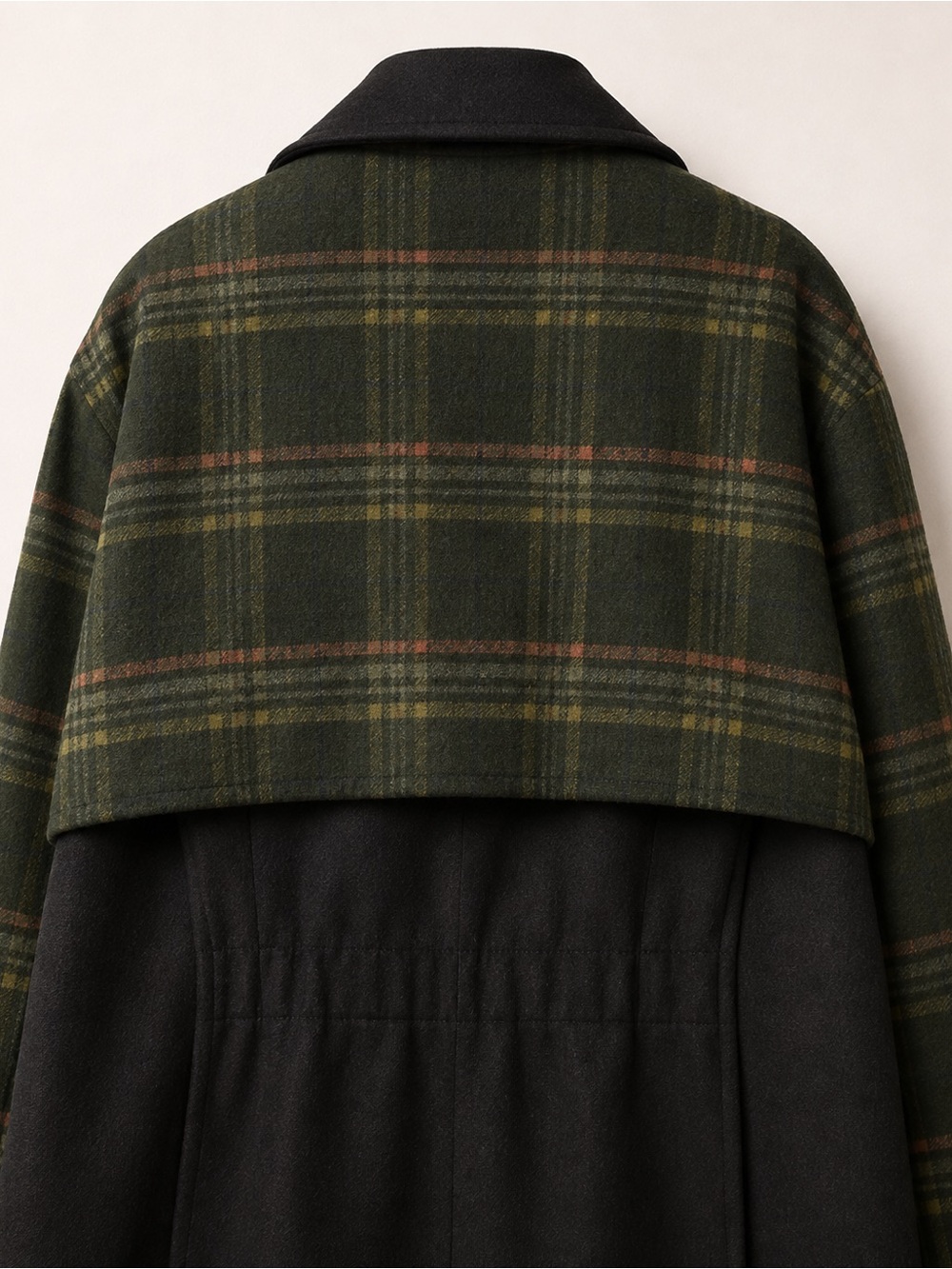 Bernardo Brown Wool Blend Coat with Green and Orange Plaid in the back - Picture 6 of 6